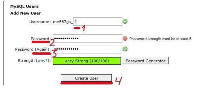 Create user database phpmyadmin