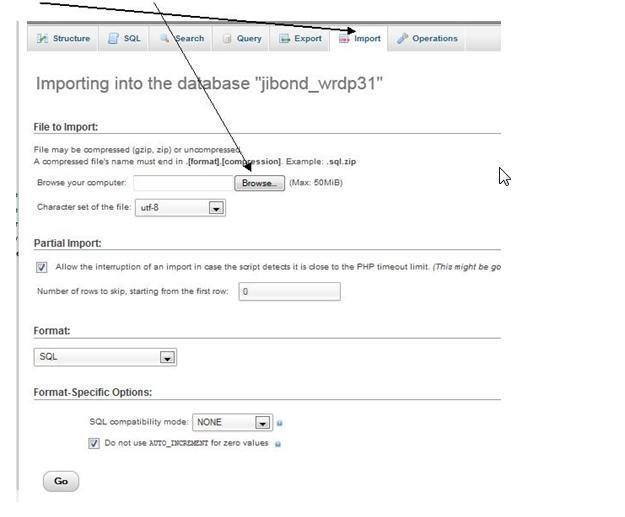 Import database in phpmyadmin